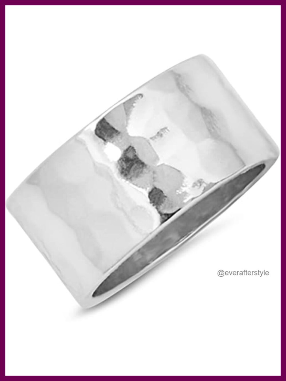 925 Sterling Silver Plated Wide Band Ring Chunky Hammered Minimalist